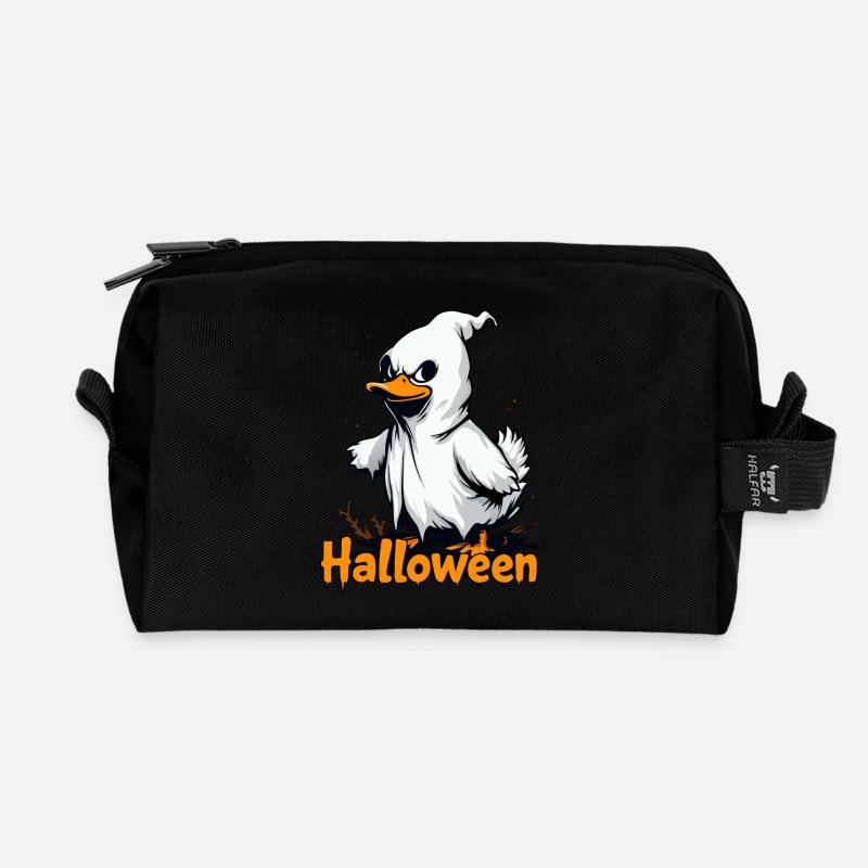 Spooky Duck Ghost Halloween T-Shirt | Cute Ghostly - Recycled Toiletry Zip Bag - black