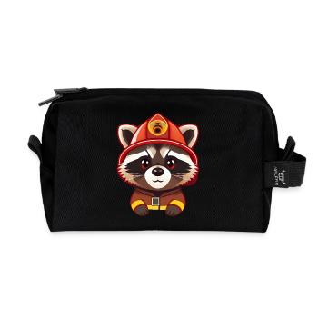 Hero Raccoon in Firefighter Gear - Recycled Toiletry Zip Bag - black - Front