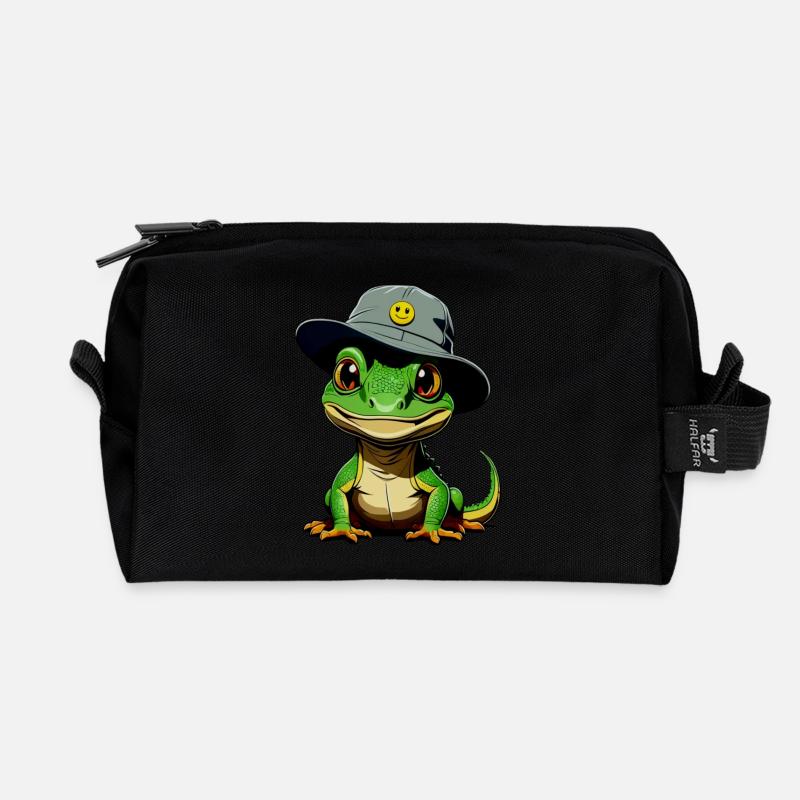Lizzard w. Bucket-Hat - Recycelte Kulturtasche - Schwarz