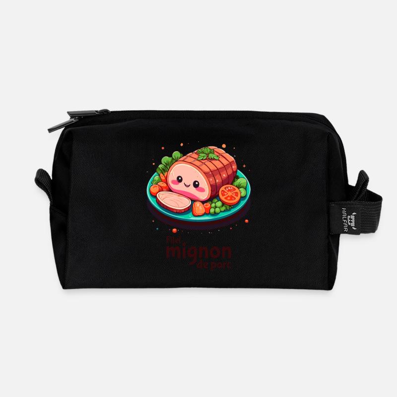 Schweinefilet - Dunkler Text - Recycelte Kulturtasche - Schwarz