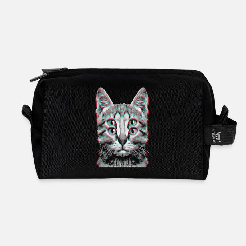 Glitch Weird Cat Kitten Optical Illusion - Recycelte Kulturtasche - Schwarz