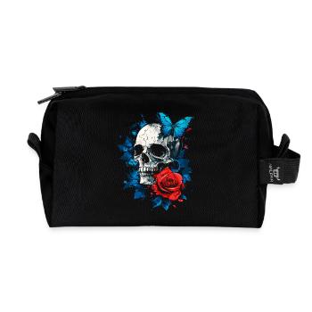 Skull Skull Butterfly Rose Flower - Recycled Toiletry Zip Bag - black - Front