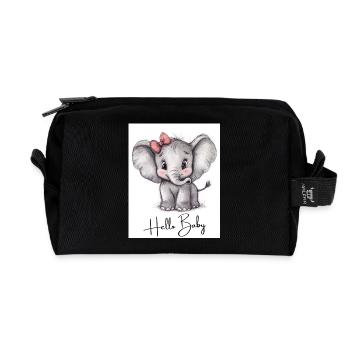 Éléphant « Hello Baby » - Design de bébé mignon - Trousse de toilette en tissu recyclé - noir - Devant