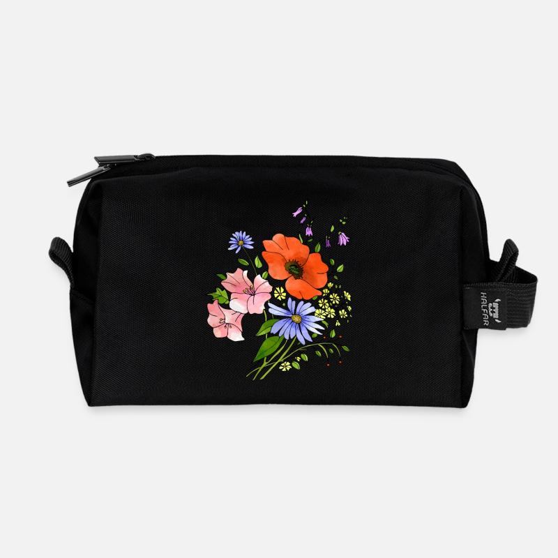 Blumen - Recycelte Kulturtasche - Schwarz