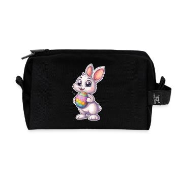 Cute Easter bunny with Easter egg - Recycled Toiletry Zip Bag - black - Front