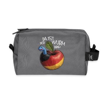 Wurm im Apfel mit Spruch - Recycelte Kulturtasche - Anthrazit - Vorne