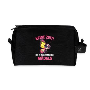 Colorful butterfly motifs with fun font - Recycled Toiletry Zip Bag - black - Front