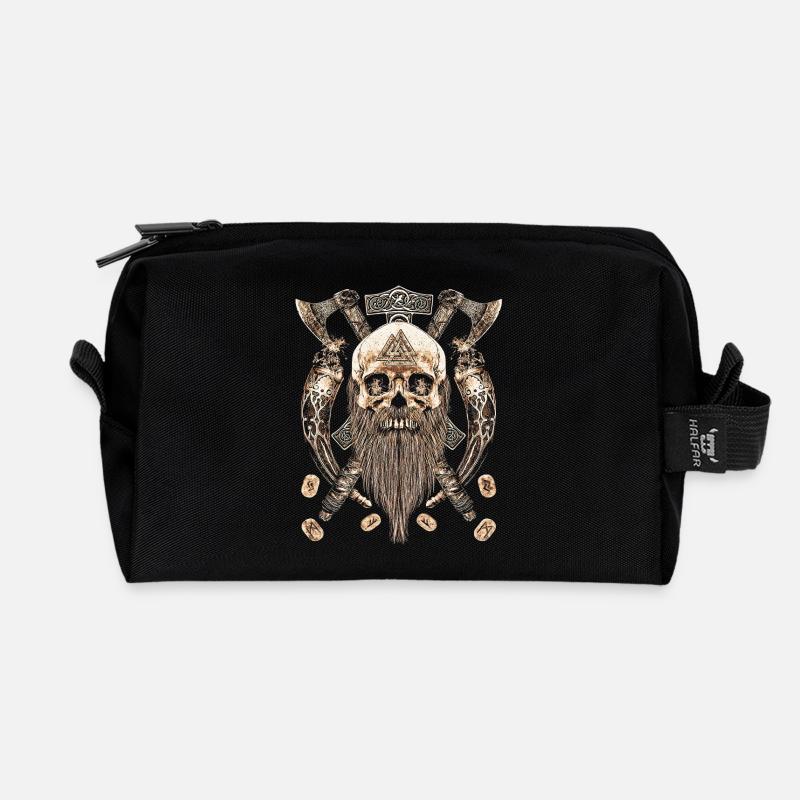 Valhalla Sigil Viking Skull Skeleton Goth - Recycled Toiletry Zip Bag - black