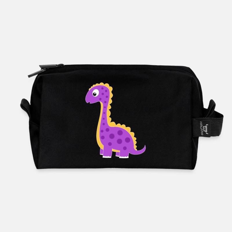Verspielter Dino mit bunten Punkten - Recycelte Kulturtasche - Schwarz