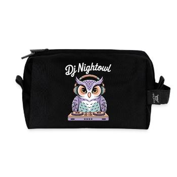 DJ Nightowl owl with headphones at the mixer - Recycled Toiletry Zip Bag - black - Front