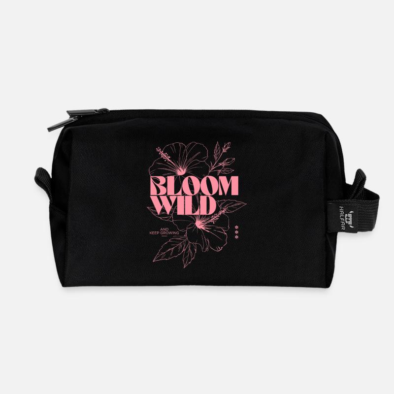 Bloom Wild Floral Illustration - Recycled Toiletry Zip Bag - black