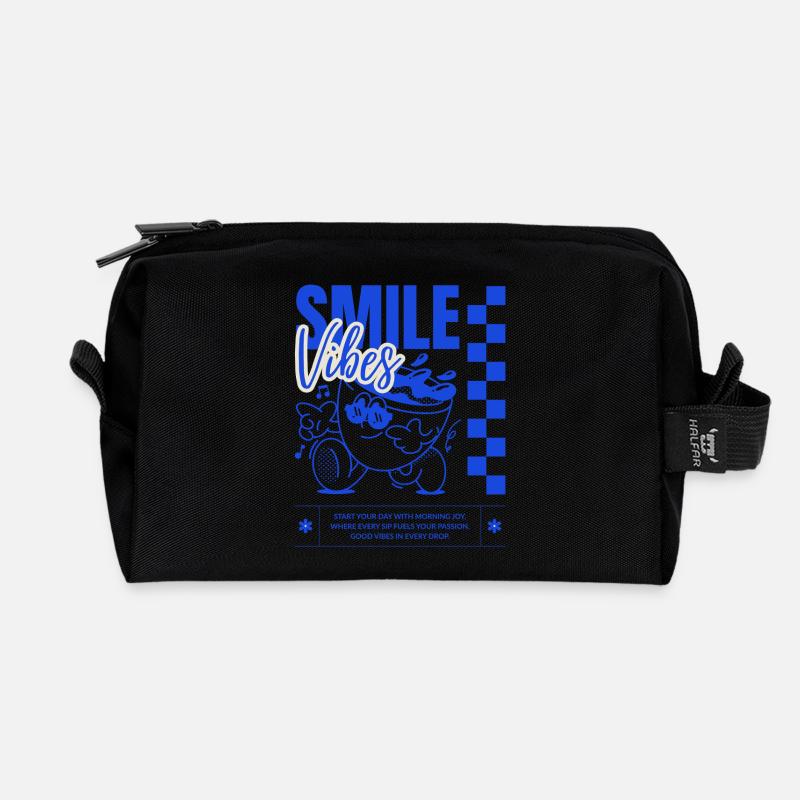 Lebendige Smile Vibes Illustration - Recycelte Kulturtasche - Schwarz