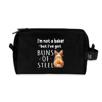 Buns of Steel Corgi Pun - Recycled Toiletry Zip Bag - black - Front