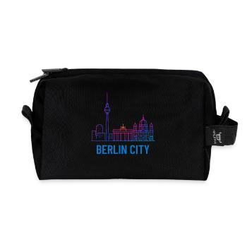 Berlin Stadt Neon Skyline Silhouette Illustration  - Recycelte Kulturtasche - Schwarz - Vorne