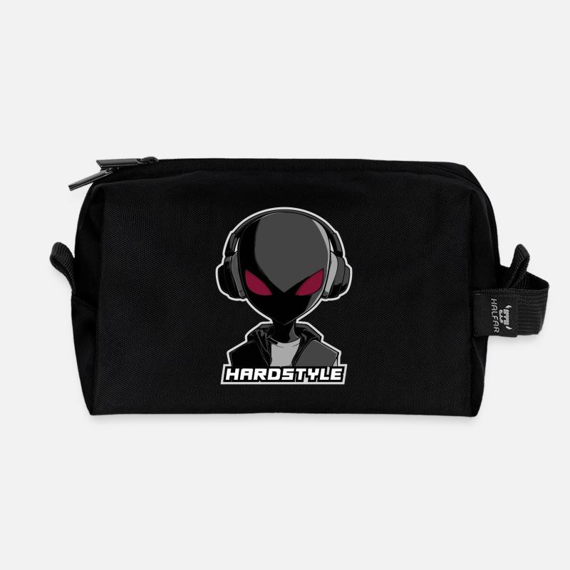 Hardstyle Alien – Musik Design mit Kopfhörern - Recycelte Kulturtasche - Schwarz