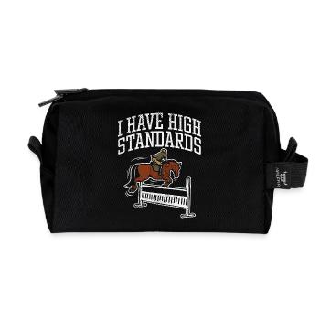 I Have High Standards Horse Show Jumping Design - Recycled Toiletry Zip Bag - black - Front