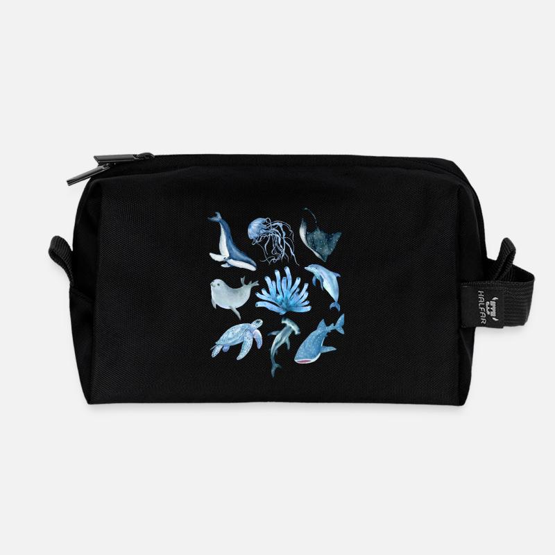 Animaux de l’océan - Trousse de toilette en tissu recyclé - noir