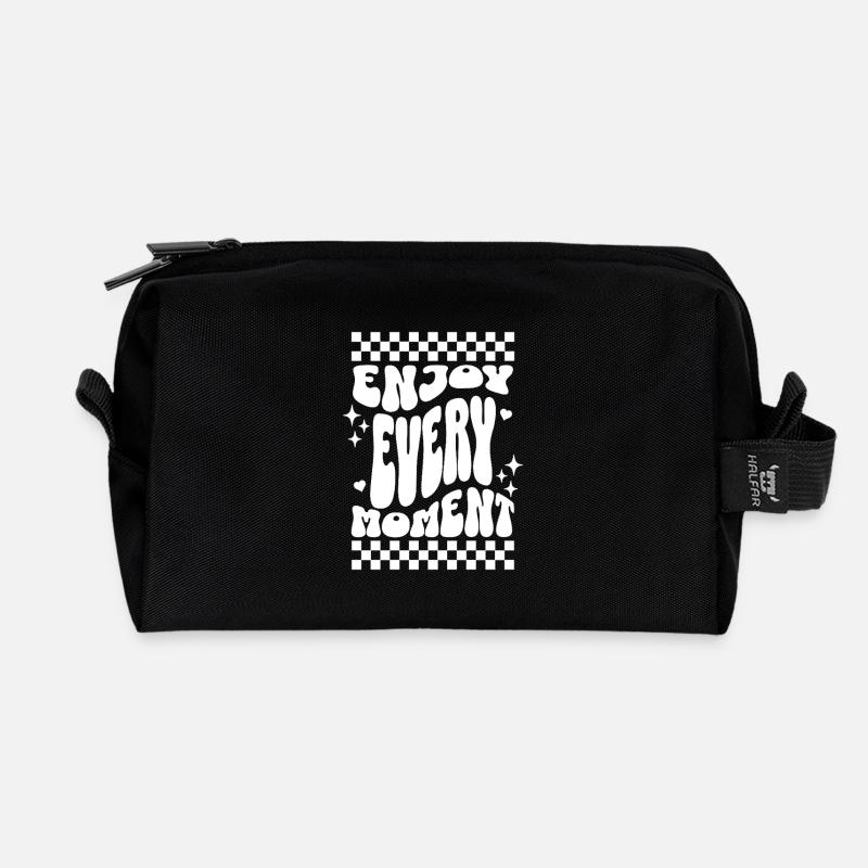 Enjoy Every Moment Retro Typography - Recycled Toiletry Zip Bag - black