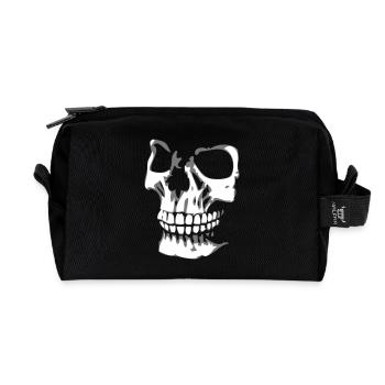 Visage de crâne 3D gauche - Trousse de toilette en tissu recyclé - noir - Devant