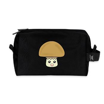 Mushroom mushroom cute with face - Recycled Toiletry Zip Bag - black - Front