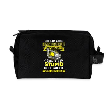 Excavator driver shirt stupidity not repair - Recycled Toiletry Zip Bag - black - Front