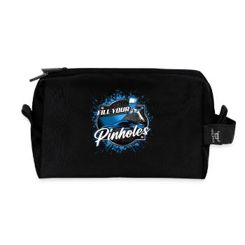 Fill Your Pinholes – Lackierer Humor - Recycelte Kulturtasche - Schwarz - Vorne
