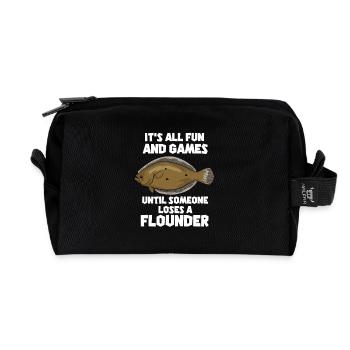 Flunder Fischen Lustiger Angler Spruch - Recycelte Kulturtasche - Schwarz - Vorne