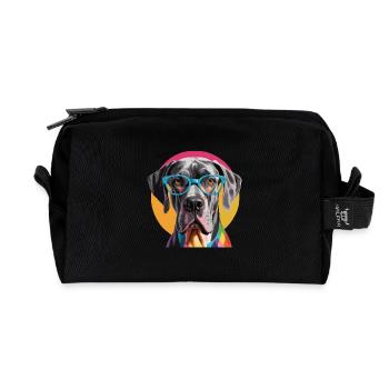 Deutsche Dogge Dogge Hund Bunte Brille - Recycelte Kulturtasche - Schwarz - Vorne