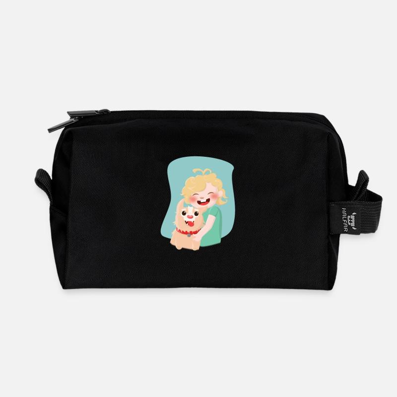 Child with dog - Recycled Toiletry Zip Bag - black