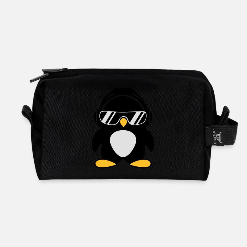 Pinguin mit Kopfhörer - Recycelte Kulturtasche - Schwarz