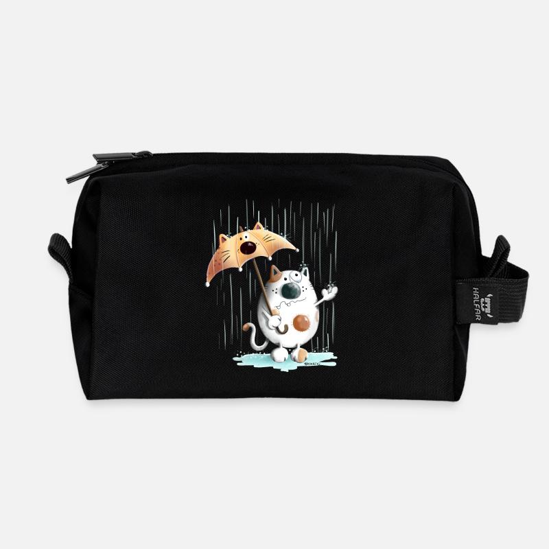 Katze im Regen mit Regenschirm I Hundewetter - Recycelte Kulturtasche - Schwarz