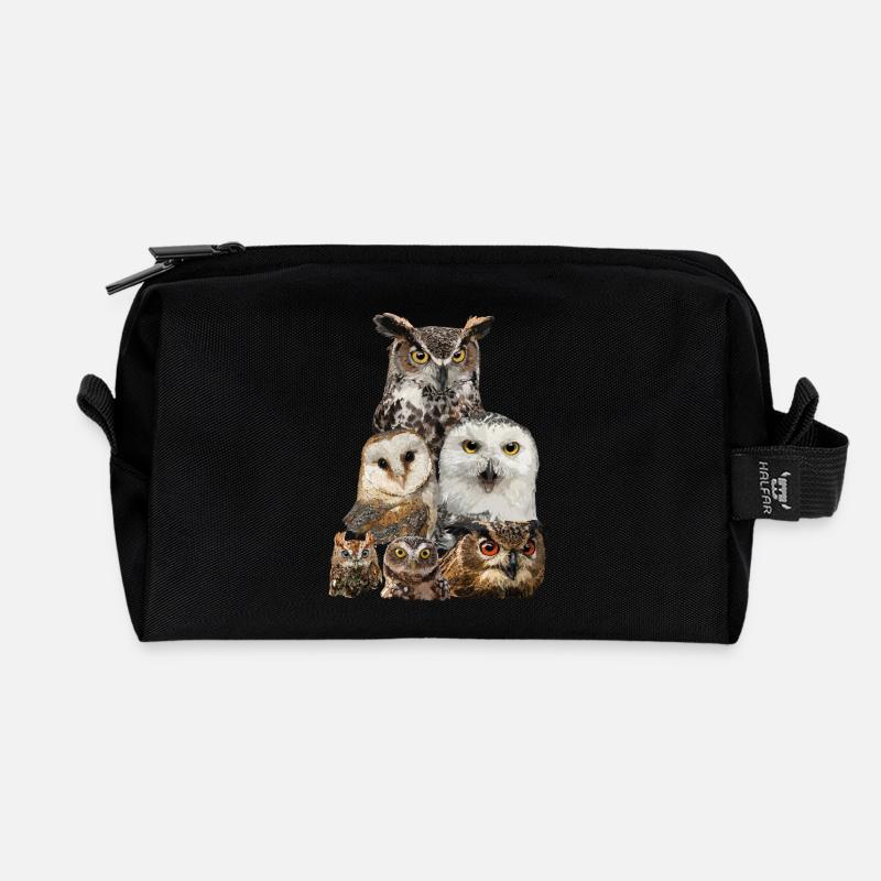 Eulen - Recycelte Kulturtasche - Schwarz