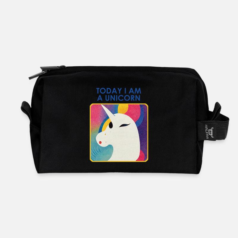 Licorne avec devise – Design unique - Trousse de toilette en tissu recyclé - noir