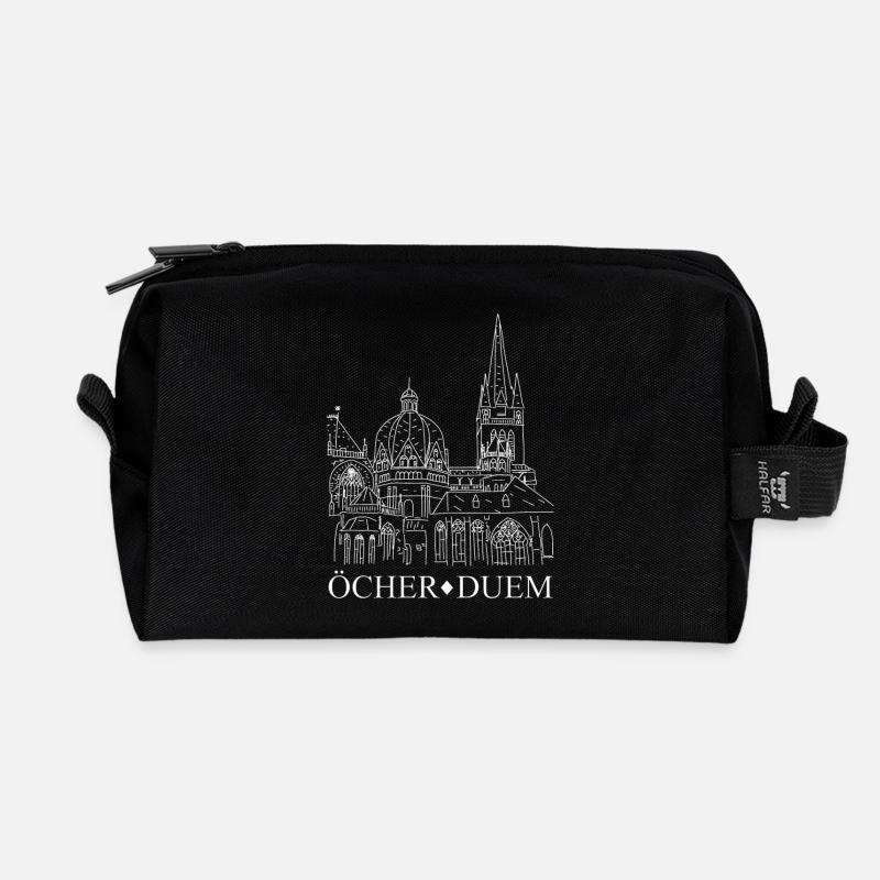 Öcher Duem, Aachener Dom, Platt, Zeichnung - Recycelte Kulturtasche - Schwarz