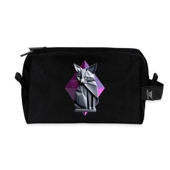 Chat gris façon origami de face - Trousse de toilette en tissu recyclé - noir - Devant