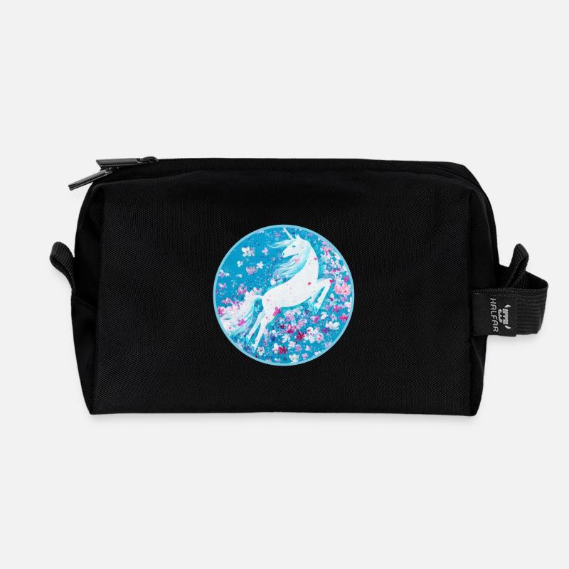 Einhorn im BlütenTanz - Sonja Ariel von Staden - Recycelte Kulturtasche - Schwarz