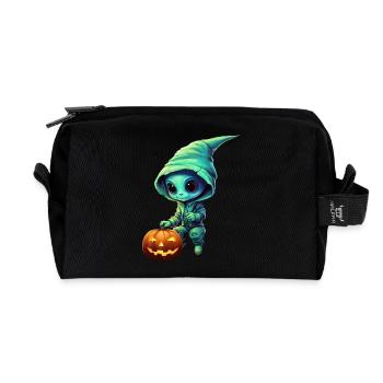 Alien d’Halloween avec citrouille - Green Alien - Trousse de toilette en tissu recyclé - noir - Devant