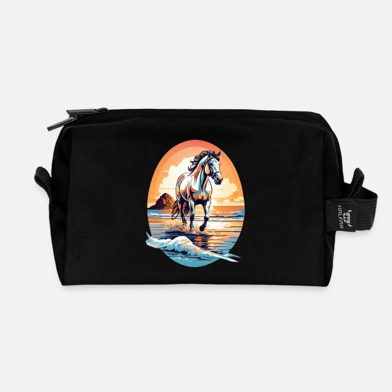 Pferd am Strand - Recycelte Kulturtasche - Schwarz
