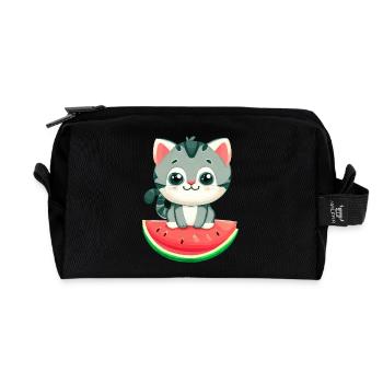 Chat mignon à la pastèque - Kawaii Design - Trousse de toilette en tissu recyclé - noir - Devant