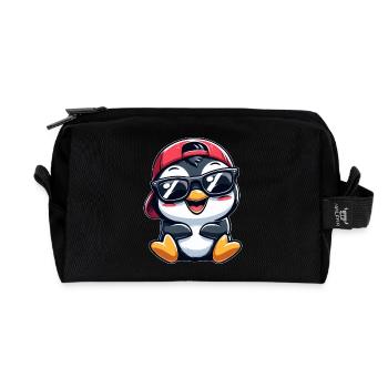 Cooler Pinguin mit Sonnenbrille Cartoon Stil - Recycelte Kulturtasche - Schwarz - Vorne