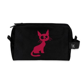 Chat fou plisse les yeux drôles Grimace Fun - Trousse de toilette en tissu recyclé - noir - Devant