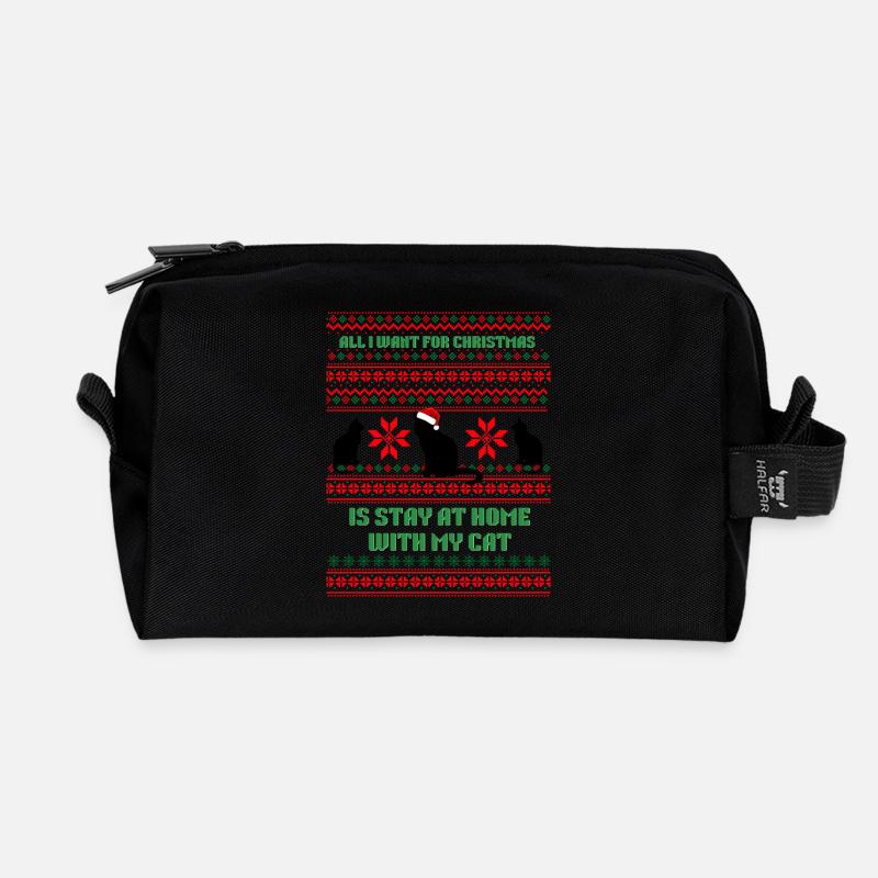 Ugly Christmas Sweater Katze Weihnachten - Recycelte Kulturtasche - Schwarz