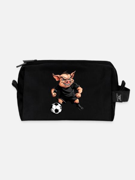 Schweinchen Fussball / Fussballer Schweinchen - Recycelte Kulturtasche - Schwarz