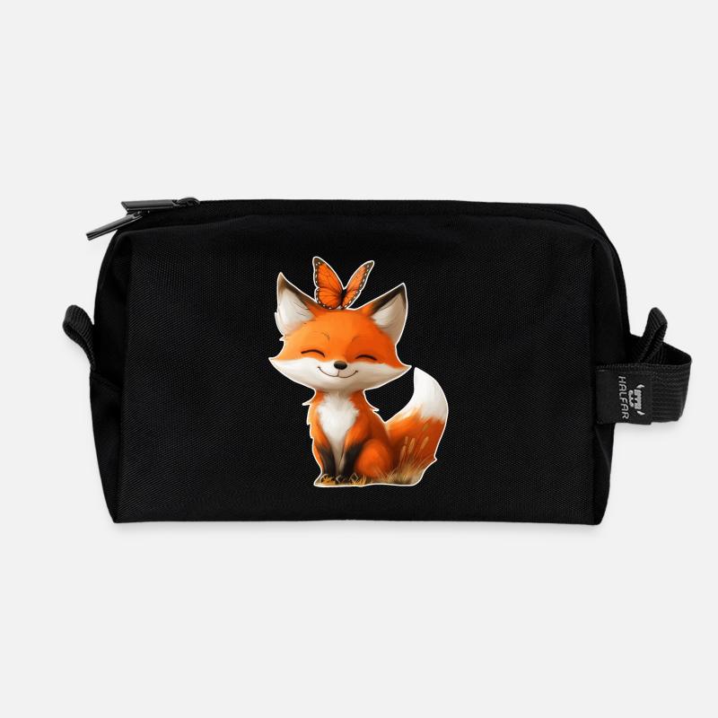 Fuchs mit Schmetterling - Recycelte Kulturtasche - Schwarz