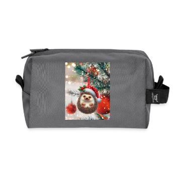 Weihnachtlicher Igel: Süßer Weihnachts-Look - Recycelte Kulturtasche - Anthrazit - Vorne