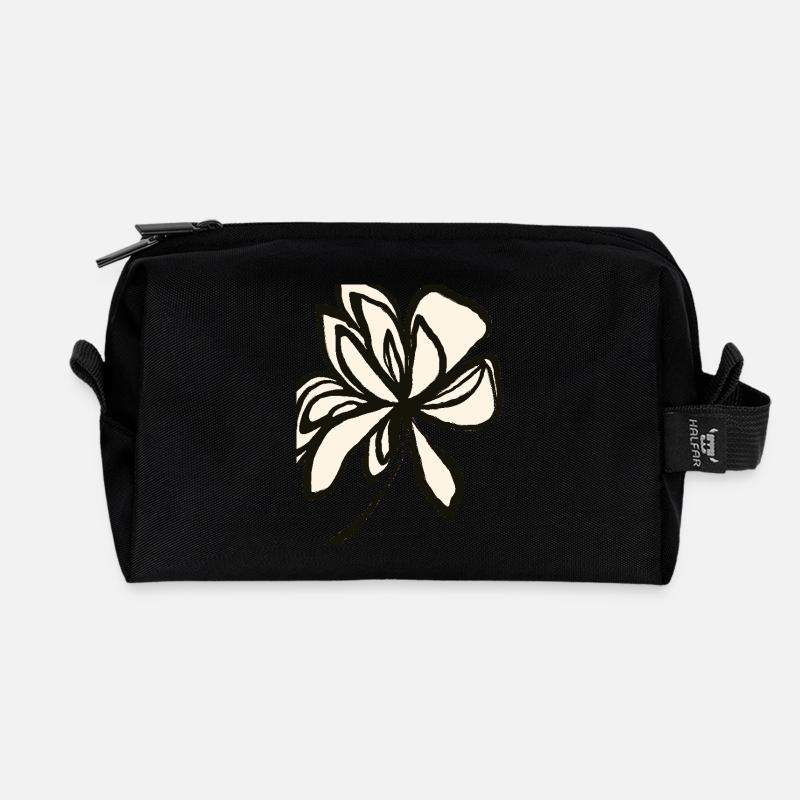 Blumige Schlichtheit - zeitloses Design - Recycelte Kulturtasche - Schwarz
