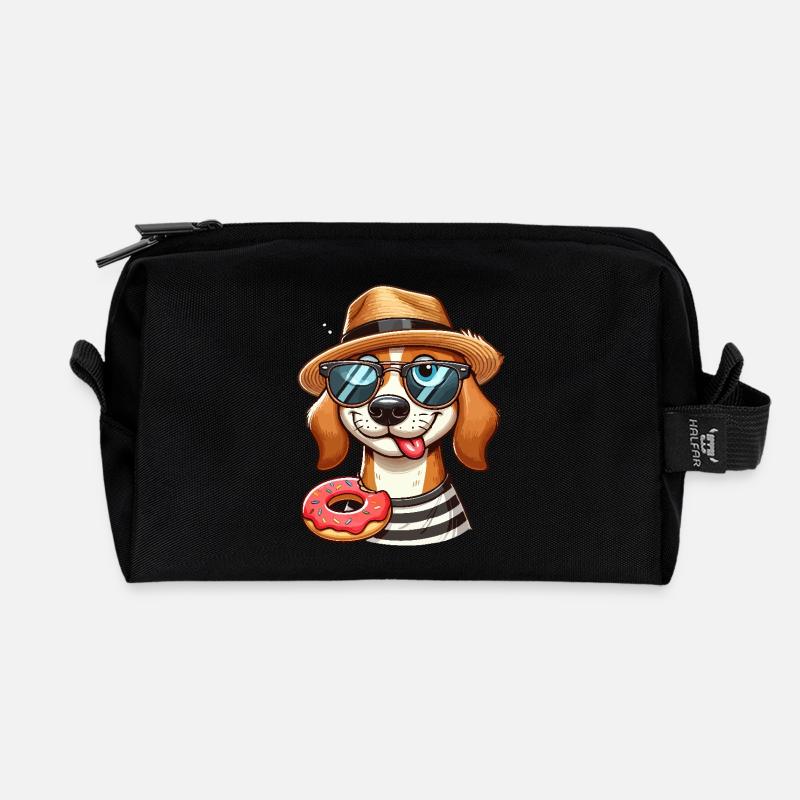 Hund mit Donut - Recycelte Kulturtasche - Schwarz