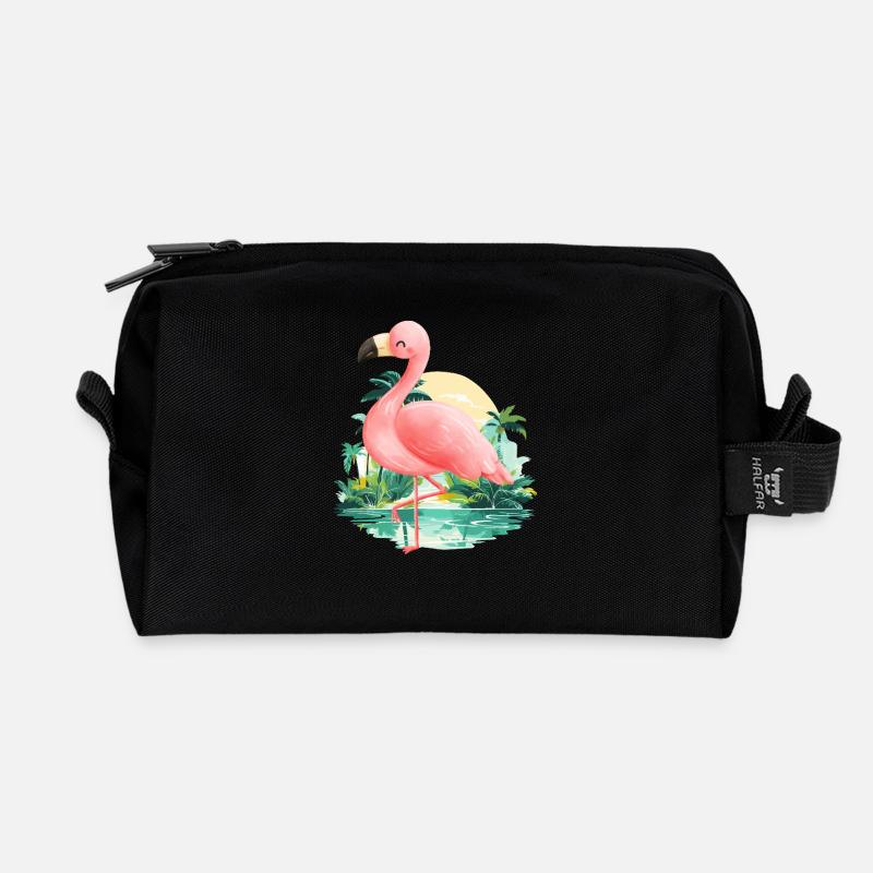 Flamingo - Recycled Toiletry Zip Bag - black