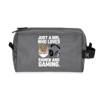 Ramen & Gaming – Perfekt für Gamer-Girls - Recycelte Kulturtasche - Anthrazit - Vorne