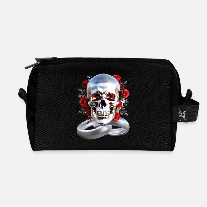 Skull with rings - Recycled Toiletry Zip Bag - black